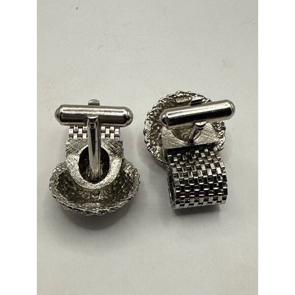 Vintage Silver-Tone Mesh Wraparound Cufflinks Mens Formal Accessories - Picture 3 of 6